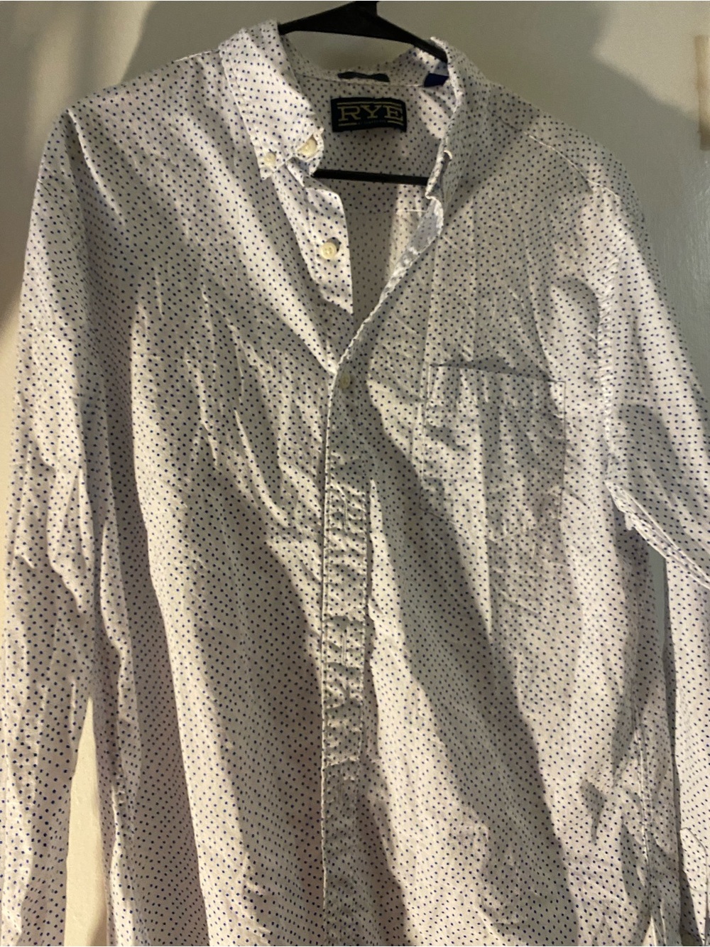 Rye White Long-Sleeve Button-Down with Navy Micro Dot Pattern